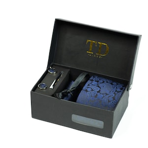 Blue Sky Walker Tie Set // Men&#39;s Formal Tie Cufflink Set // Men Classic Floral Tie and Cufflinks Set // Gift for Him // Gift for Men