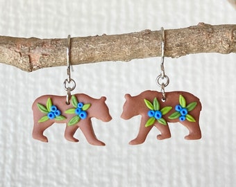 Brown Cinnamon Bear Blueberry Earrings