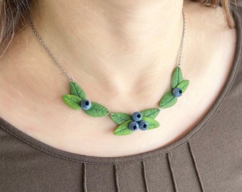 Blueberry Adjustable Necklace with Leaves