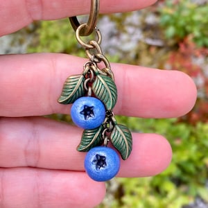 Blueberry Keychain, Cute Berry Keyring, Nature Accessory