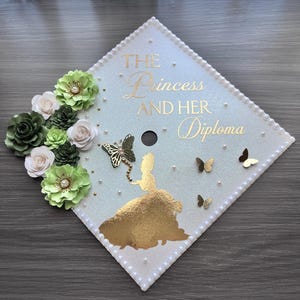 Custom Princess Frog Graduation Cap Topper 2026 | The Princess and Her Diploma | Green Floral Grad Cap Decor