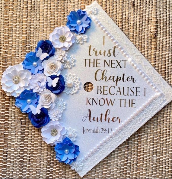 Custom Blue Floral Grad Cap Topper 2026 | Nursing Graduation Cap Decoration | Personalized Grad Cap | college grad