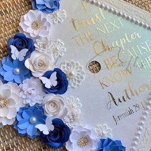 Custom Blue Floral Grad Cap Topper 2026 | Nursing Graduation Cap Decoration | Personalized Grad Cap | college grad image 3