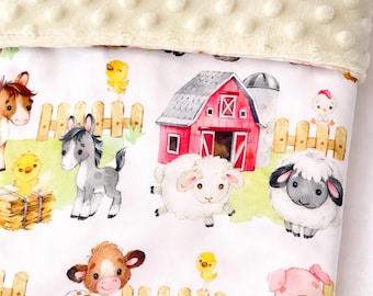 Personalized Baby Farm Animals  Minky Baby Blanket
