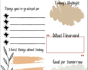 Daily Gratitude Journal; 5 minute reflect prompts