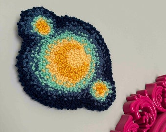 Starry Night Moon Vincent Van Gogh Inspired Punch Needle Wall Hanging