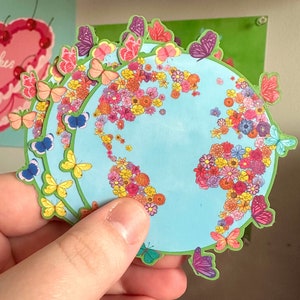 World Globe of Flowers with Butterflies Sticker