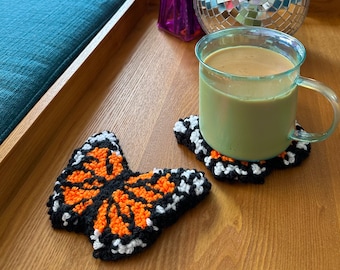 Punch Needle Monarch Butterfly Mug Rug Coaster