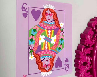 Groovy, Colorful Queen of Hearts Maximalist Art Print