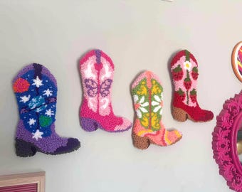 Cowboy Boot Series Girly Fun Punch Needle Fiber Wall Art Hanging
