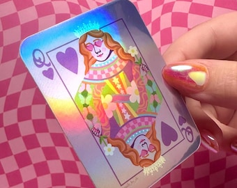 Groovy Queen of Hearts Mirror Reflective Holographic Sticker