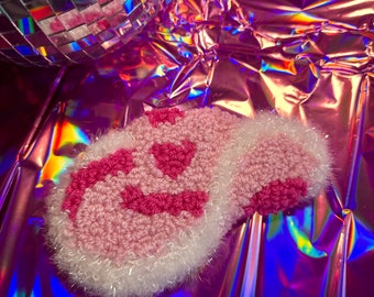 Large Pink Cowboy Hat Sparkly Punch Needle Mug Rug Coaster