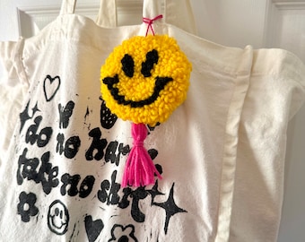 Smile Face Punch Needle Bag Charm, Tote Bag Purse Accessory