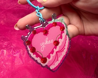 Yikes Fancy Heart Cake Glitter Acrylic Keychain