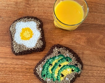 Breakfast Food Egg on Toast Avocado Toast Punch Needle Mug Rug Coaster