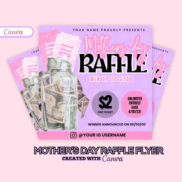 Mother’s Day Raffle Flyer, Raffle Flyer Template, Giveaway Flyer, DIY Business Branding, Raffle Flyer, Giveaway Ticket