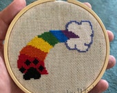 rainbow bridge and paw print cross stitch pattern - remembrance, rainbow bridge, dog paw