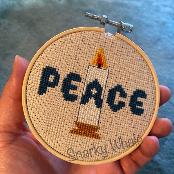 PEACE cross stitch ornament pattern - holiday, candle, nondenominational