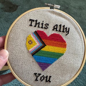 LGBTQ Intersex Progress Pride Cross Stitch Pattern for Ally Support - heart, queer transgender social justice, progressive community