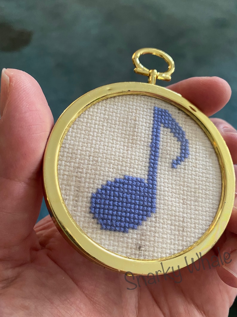 Musical Note Hoop Framed Music Note, 8th Note Cross Stitch Ornament, Eighth Note, Musical ...