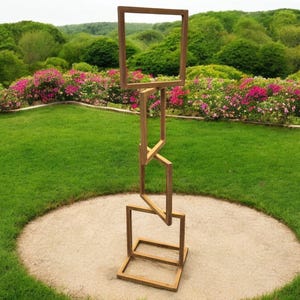 Geometric Steel Garden Sculpture: Rusted Metal Abstract Art