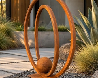 Rusted Steel Garden Sculpture, Modern Outdoor Metal Art, Large Abstract Yard Sculpture, Contemporary Garden Decor