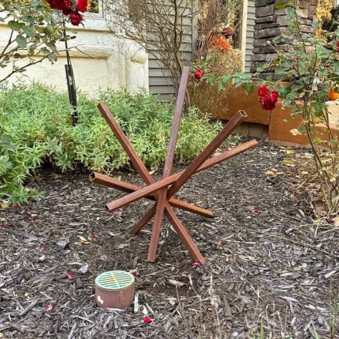 Rustic Metal Abstract Sculpture, Industrial Garden Art for Outdoor