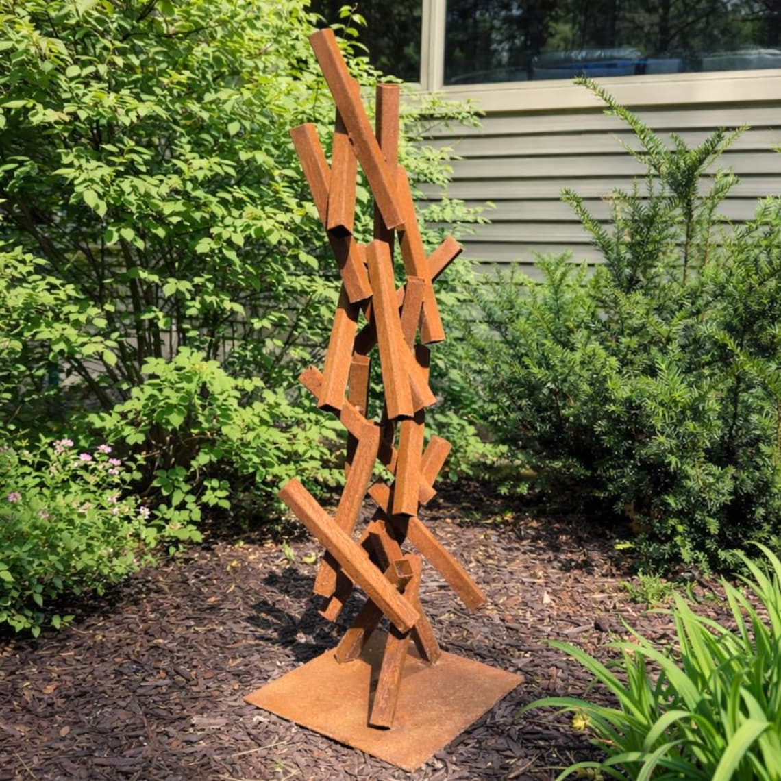 Modern Rusted Metal Garden Sculpture, Abstract Outdoor Steel Art ...