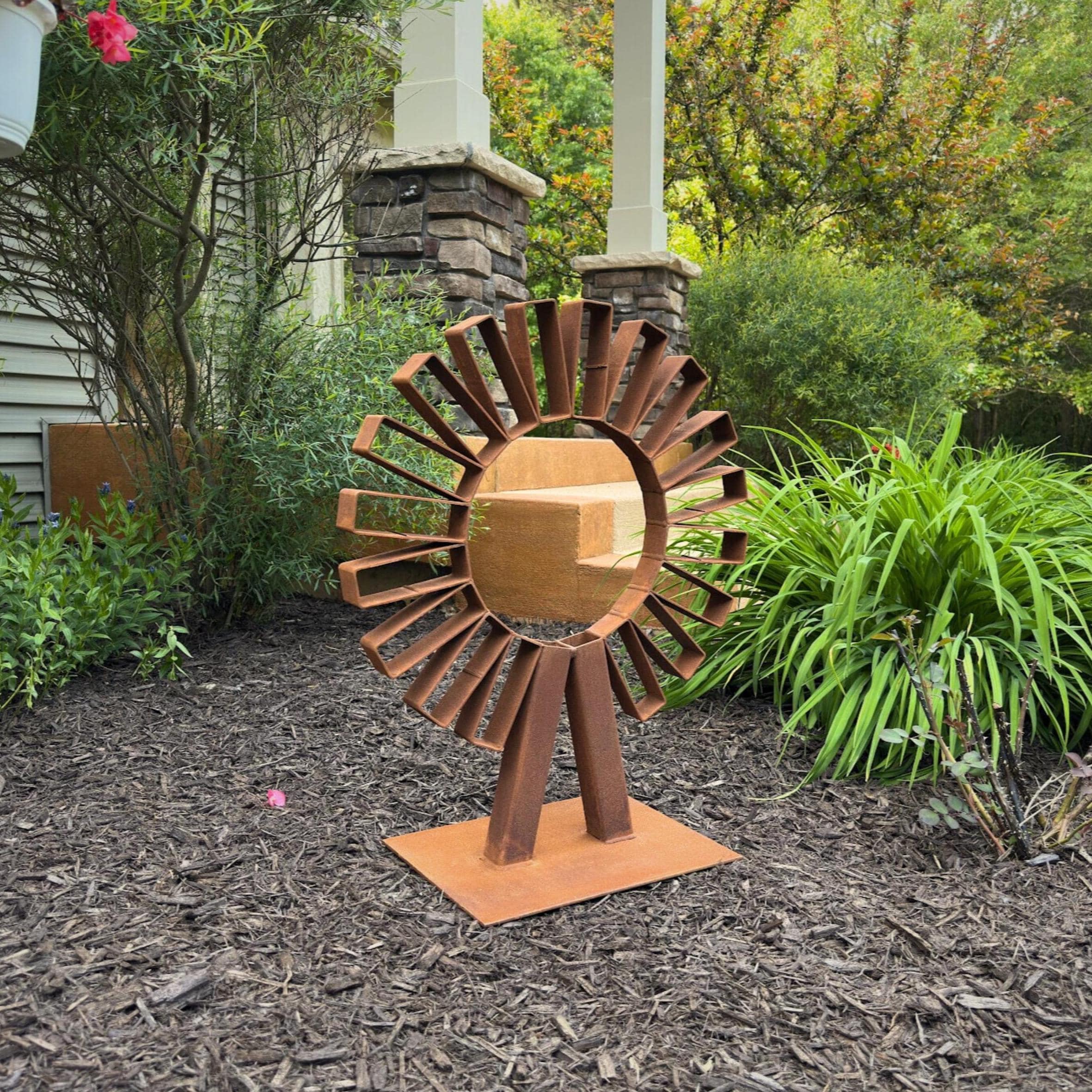 アート・デザイン・音楽 Bronzing and Patination of ls Rusted Steel Sunburst Garden Sculpture | Modern Metal Yard Art