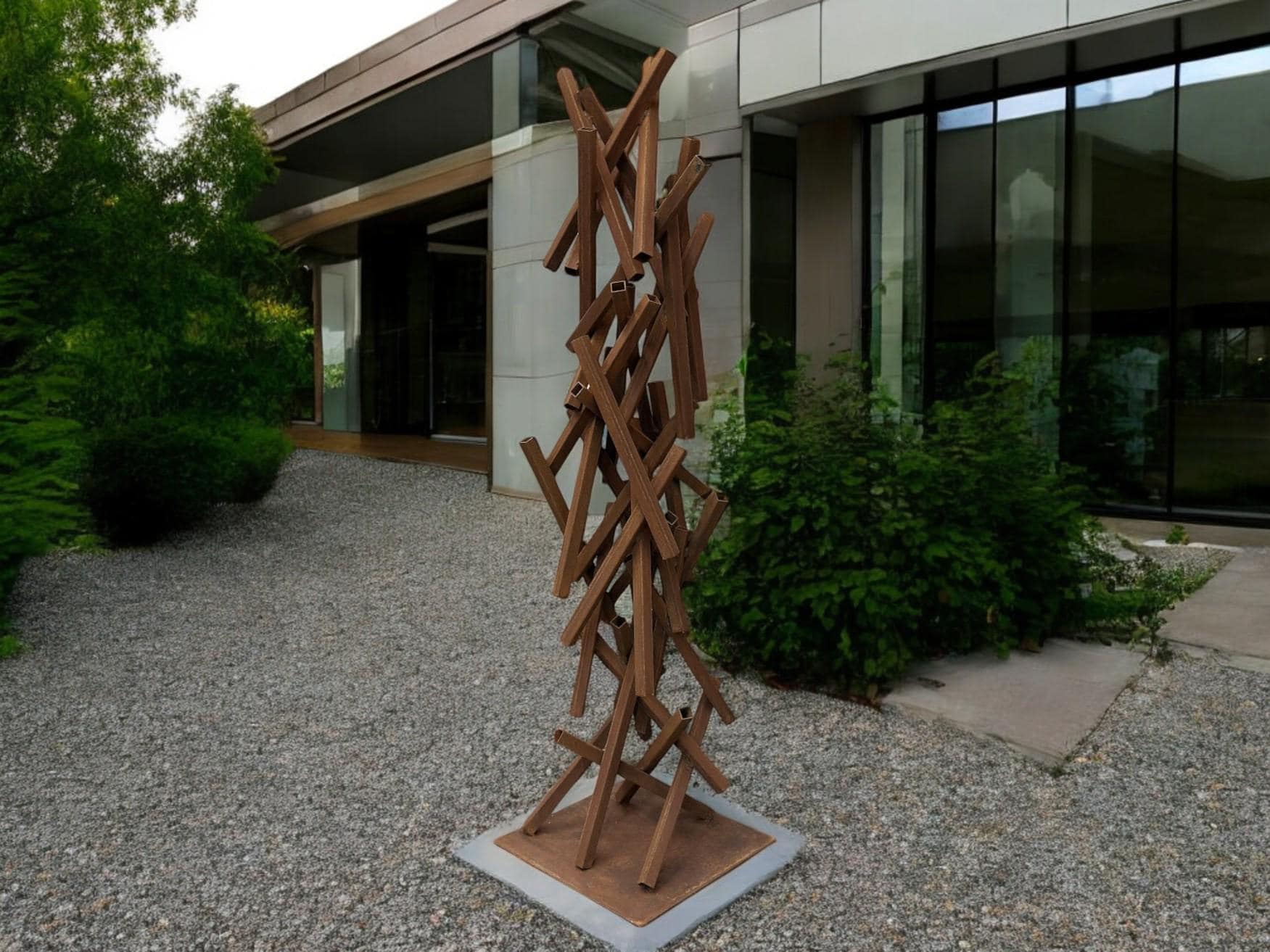 Large Rustic Abstract Metal Sculpture - Modern Industrial Outdoor Art - Steel Yard Sculpture for Patio, Landscape & Decor