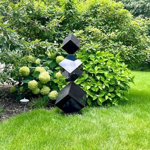 Bold Outdoor Metal Cube Sculpture - Contemporary Abstract Decor, Geometric Art for Garden, Yard, Home, Contemporary Abstract Steel Sculpture