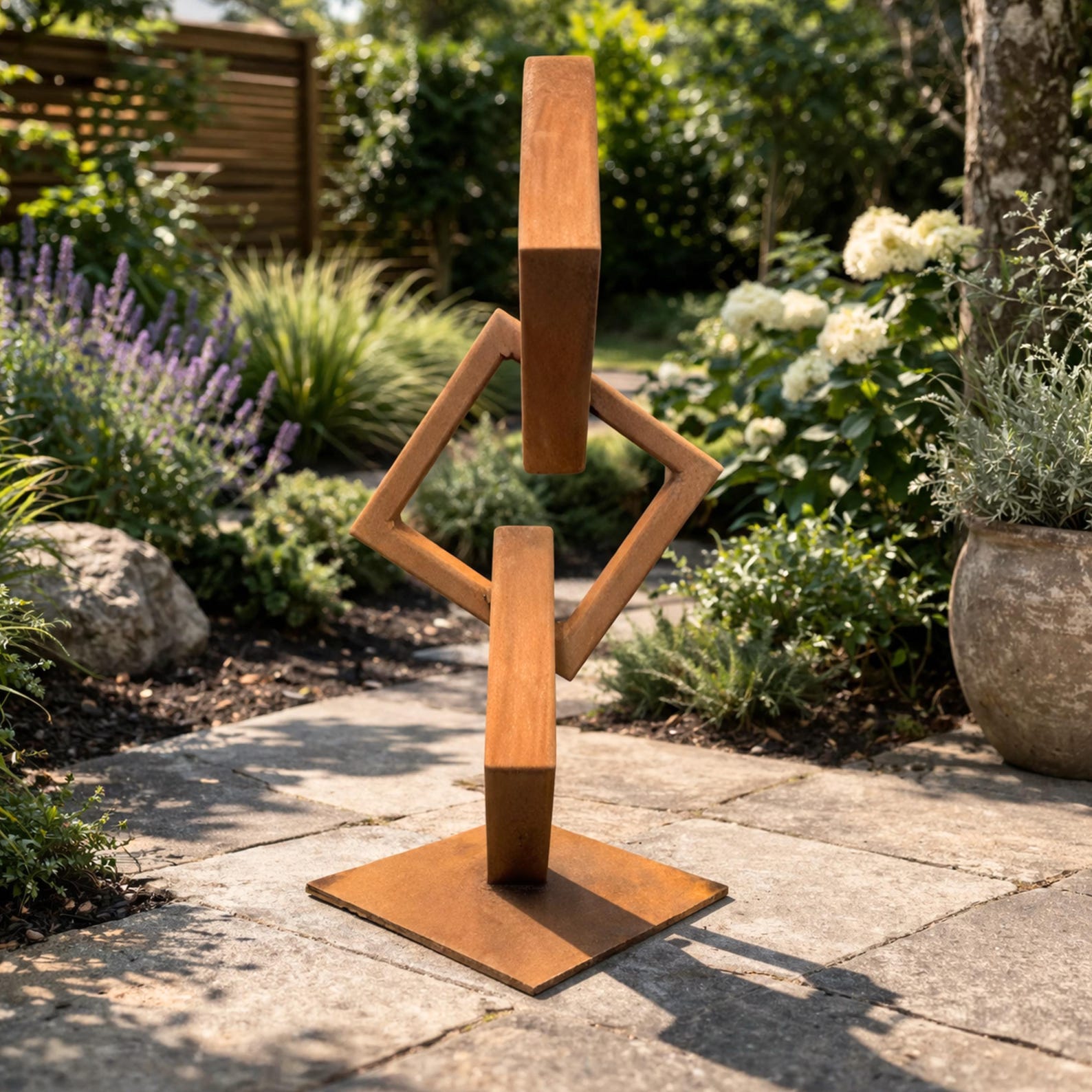 Modern Metal Garden Sculpture, Abstract Steel Yard Art, Outdoor Rusted ...