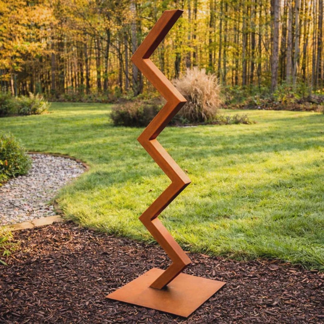 Modern Metal Garden Sculpture, 57" Rusted Steel Yard Art, Abstract ...