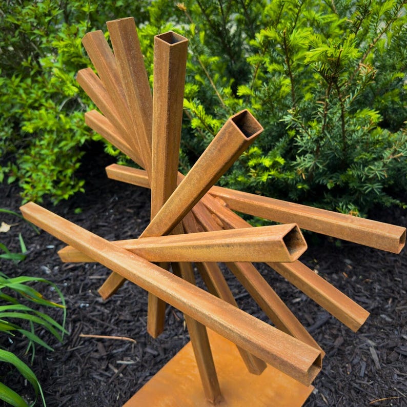 Modern Metal Garden Sculpture - Rusted Steel Yard Art, Abstract Outdoor