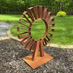 Large Rusted Metal Sculpture for Outdoors | Modern Abstract Garden Art | Handmade Steel Yard Decor | Weathered Patio Sculpture