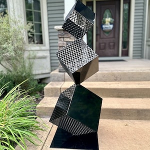 Geometric Metal Cube Sculpture - Contemporary Outdoor Decor, Modern Art for Garden or Home, Large Abstract Steel Statue