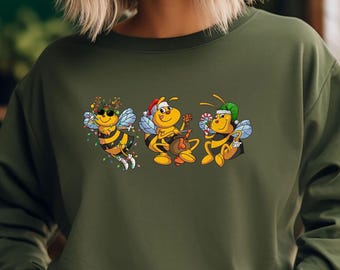 Sudadera navideña de abeja, linda camiseta navideña de abejorro, camiseta navideña de abejas, regalo para amantes de las abejas, divertida sudadera navideña de abeja