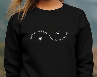 Live By The Sun Love By The Moon Sweatshirt, Sun And Moon Sweatshirt, Gift Hoodie For Moon Lover And Sun Lover, Celestial Graphic Hoodie