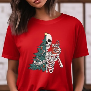 Sorta Merry Sorta Scary Shirt, Spooky Christmas Shirt, Christmas Skeleton Tee, Merry Christmas Shirt, Funny Christmas Tee, Cute Skeleton Tee