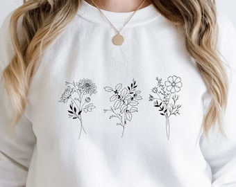 Custom Birth Month Flower Sweatshirt, Personalized Flower Sweatshirt, Birthday Flower Sweatshirt, Plant Mom Gift, Birthday Sweater, Mom Tee