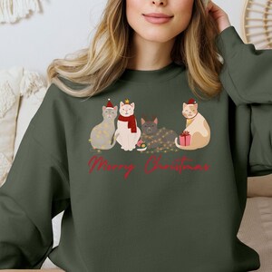 Cute Cats Christmas Sweatshirt, Christmas Gift Hoodie For Cat Owners, Christmas Cats Sweatshirt, Cat Lover Gift Tee For Christmas