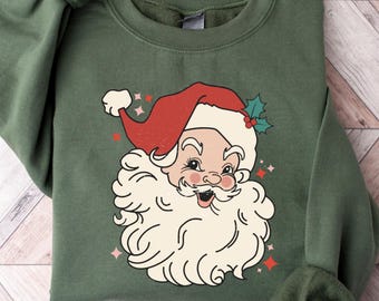 Retro Santa Sweatshirt, Vintage Santa Christmas Shirt, Groovy Santa Holiday T-shirt, Cute Christmas Crewneck, Women Xmas Gift Tee