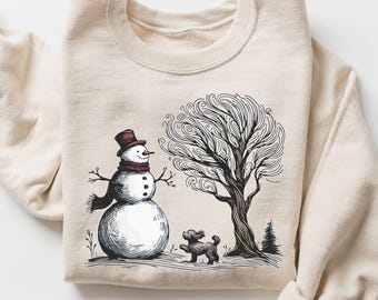 Dog Mom Christmas  Sweatshirt, Vintage Snowman Illustration Shirt, Cute Holiday Hoodie for  Women, Winter Dog Mom Gift