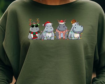 Hippo Christmas Sweatshirt, Cute Hippopotamus Holiday Shirt, Funny Christmas Animal Tee, Xmas Sweatshirt, Christmas Gift Her