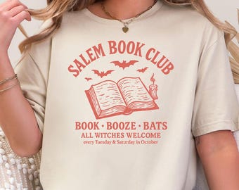 Salem Book Club Shirt, All Witches Welcome Tee, Bookish Halloween Sweatshirt, Spooky Book Lover, Witchy Reader Gift, Book Booze Bats