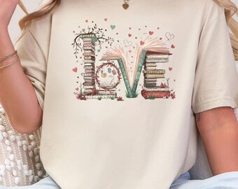 Book Lover Love Shirt, Bibliophile Aesthetic Tee, Womens Reading Sweatshirt, Literary Heart Shirt, Bookworm Gift