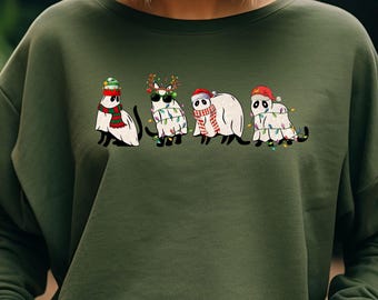 Ghost Cat Christmas Sweatshirt, Spooky Christmas Cat Shirt, Funny Cat Holiday Tee, Cat Mom Christmas Gift, Cute Xmas Sweatshirt