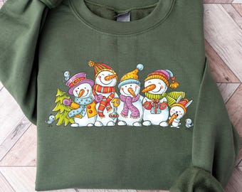 Snowman Squad Sweatshirt, Cute Snowman Christmas Shirt, Colorful Winter Sweatshirt, Funny Snowman Holiday Tee, Xmas Gift Her