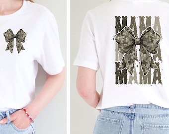Camo Mama Bow Shirt, Western Motherhood Graphic Tee, Hunting Mama Sweatshirt, Mother's Day Gift, Camouflage Mama T-Shirt, Hunter Wife Shirt