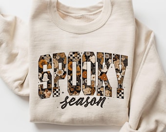 Spooky Season Sweatshirt, Boho Halloween Crewneck, Retro Floral Ghost Halloween Shirt, Cottagecore Halloween Sweatshirt, Spooky Fall Gift